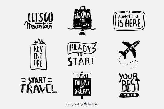 Download Pack of travel lettering badges | Free Vector