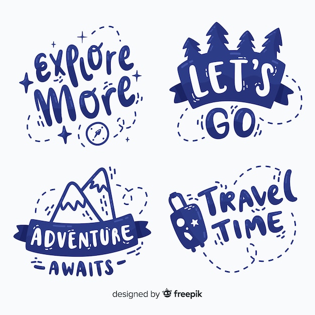 Download Pack of travel lettering badges Vector | Free Download