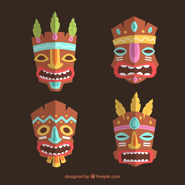 Free Vector Pack of tribal masks with colorful details