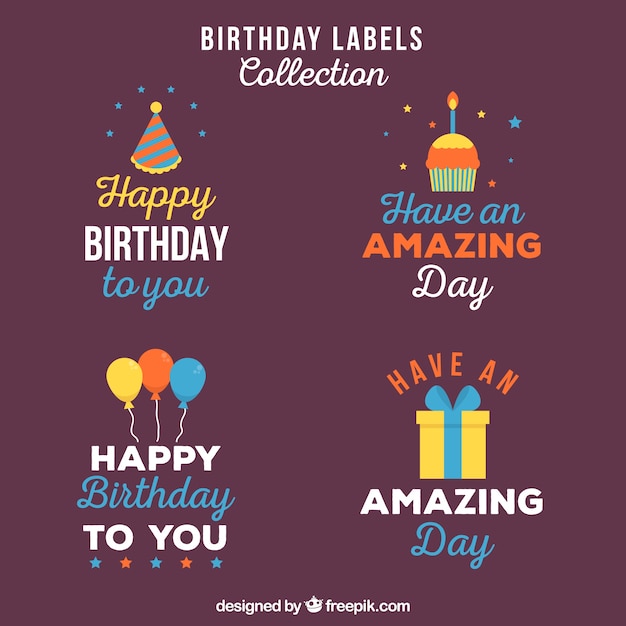 Download Pack of vintage birthday stickers | Free Vector