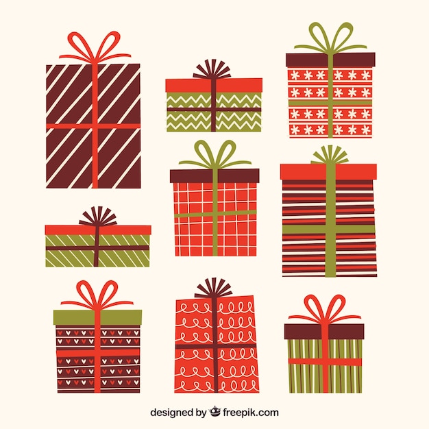 Download Pack of vintage christmas gift boxes Vector | Free Download