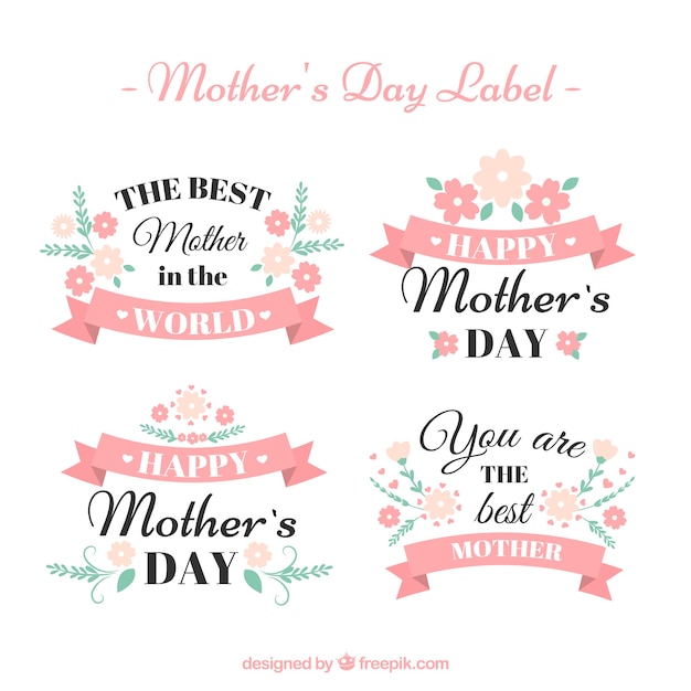 Download Pack of vintage mother day stickers Vector | Free Download