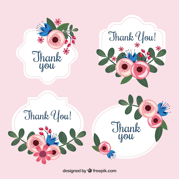 Free Vector | Pack of vintage stickers with flowers