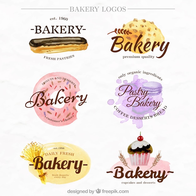 Download Free Pack Of Watercolor Cute Bakery Logotypes Free Vector Use our free logo maker to create a logo and build your brand. Put your logo on business cards, promotional products, or your website for brand visibility.