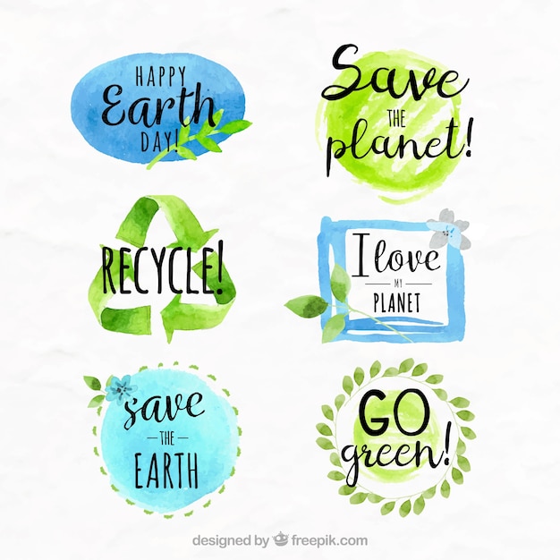 free-vector-pack-of-watercolor-earth-day-stickers