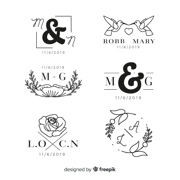 Pack of wedding monogram logos | Free Vector