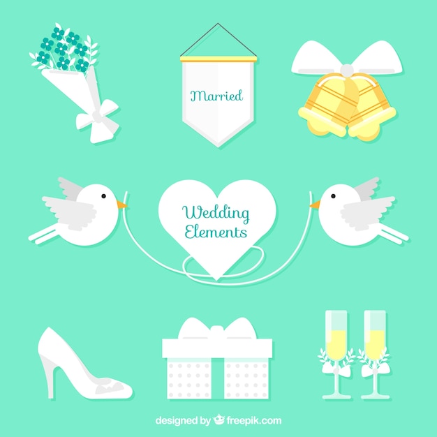 Download Free Vector | Pack of white wedding elements with color ...