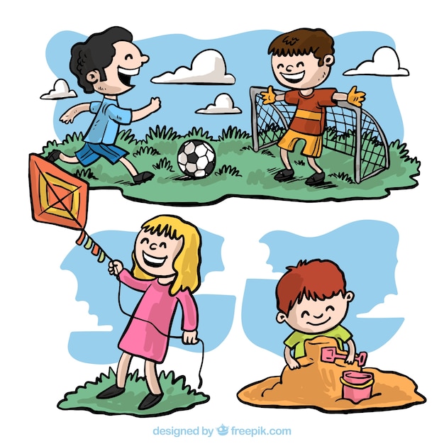 Free Vector Pack with handdrawn children having fun