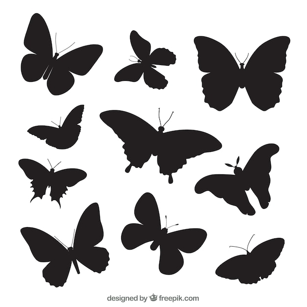 Download Pack with variety of butterfly silhouettes Vector | Free ...