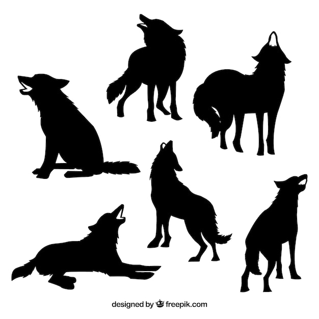 Download Free Vector | Pack of wolf silhouettes