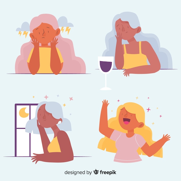 Pack of young people emotions Free Vector