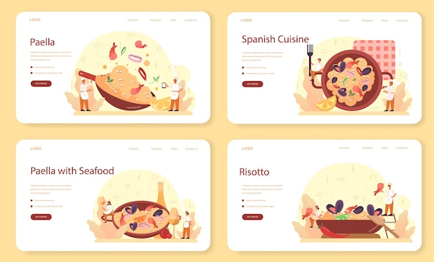 Premium Vector | Paella web banner or landing page set