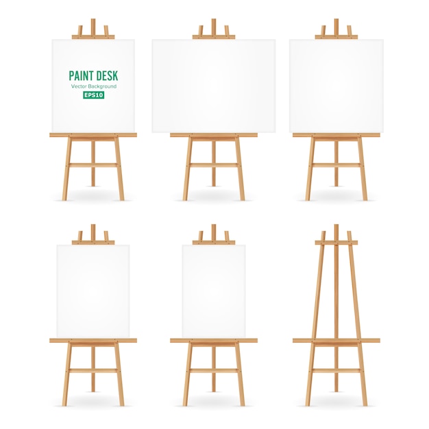 Paint Desk Vector Artist Easel Set With White Paper Isolated On