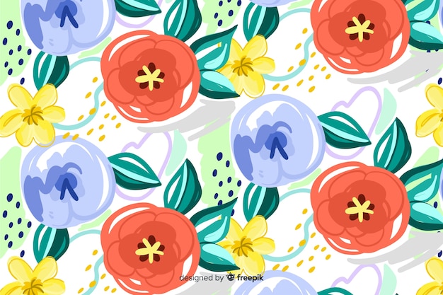 Painted floral background with abstract shapes Free Vector