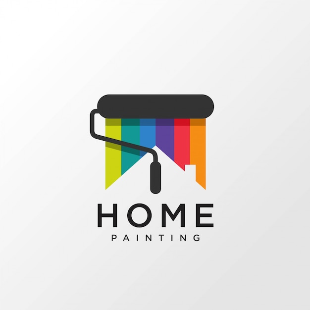ホームコンセプトの虹色の塗装ロゴデザイン プレミアムベクター