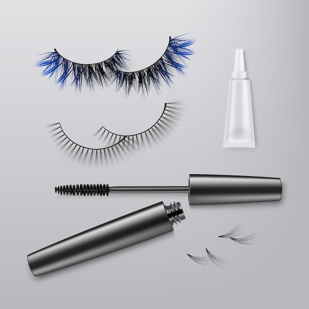 Download Premium Vector Pair False Eyelashes With Bundles Thicker Lashes With Blue Part