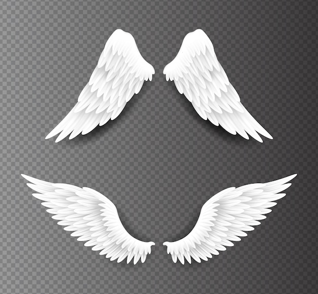 透明な背景 3 Dのリアルなイラストに分離された美しい白い天使の翼のペア 霊性と自由 プレミアムベクター