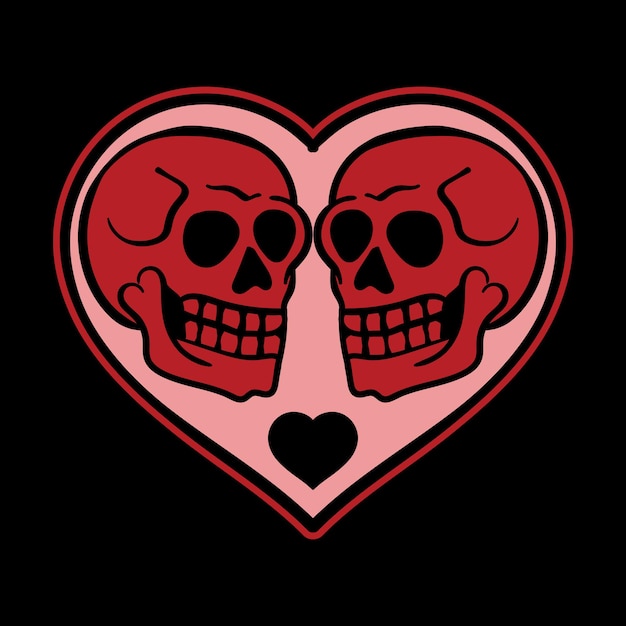 Premium Vector | A pair of red skulls in a heart handdrawn illustration ...