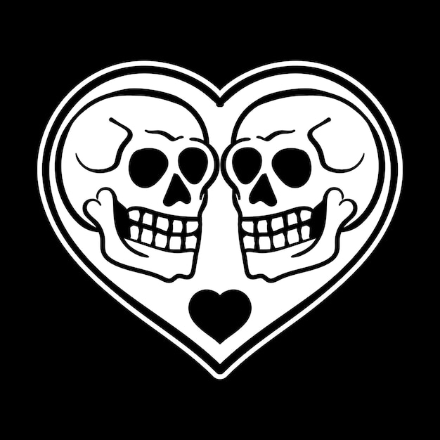 Premium Vector | A pair of skulls in a heart handdrawn black and white ...