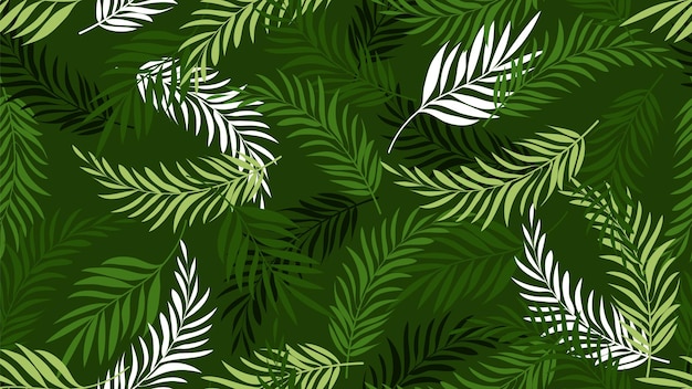 ヤシの葉のパターン 緑の熱帯の葉の壁紙 エキゾチックな木の植物の背景 夏の植物のベクトルのシームレスなテクスチャ ヤシの葉 ハワイの熱帯植物のイラスト プレミアムベクター