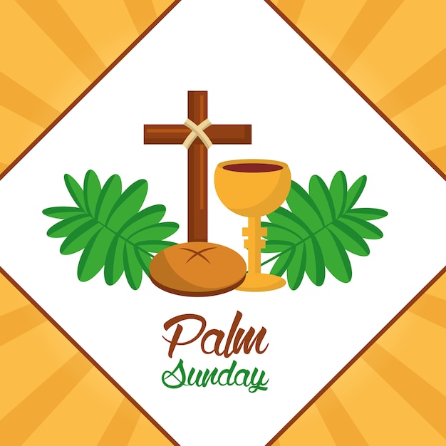 Premium Vector | Palm sunday cross bread cup frond poster