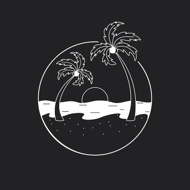 Premium Vector | Palm trees sunset and the sea in a circle a handdrawn ...