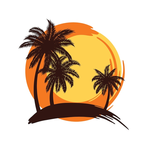 Premium Vector | Palm trees sunset