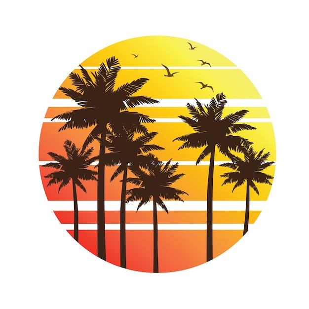 Palm Trees Sunset Premium Vector