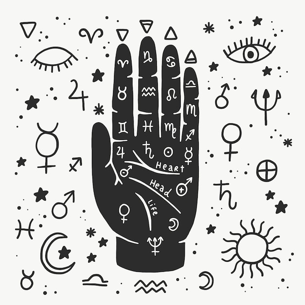 Palmistry with hand and predictions | Free Vector