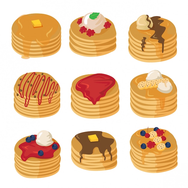 Premium Vector | Pancakes with various topping set