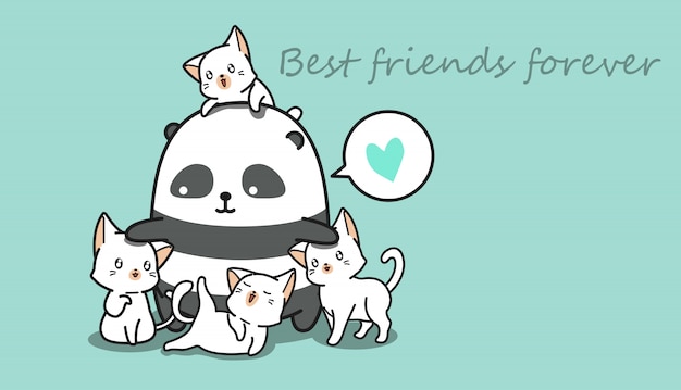 Panda And Cats Premium Vector