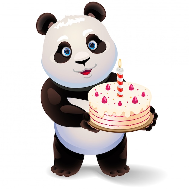 Download Panda holding birthday cake illustration. Vector | Premium ...
