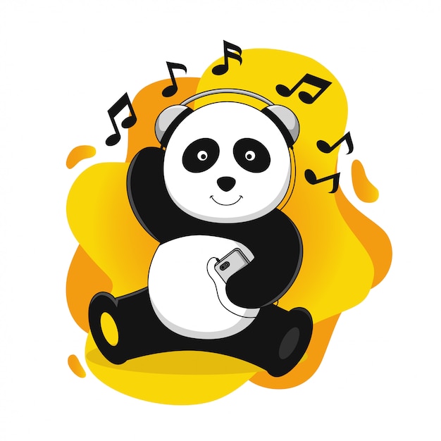 Panda listening to music vector illustration | Premium Vector