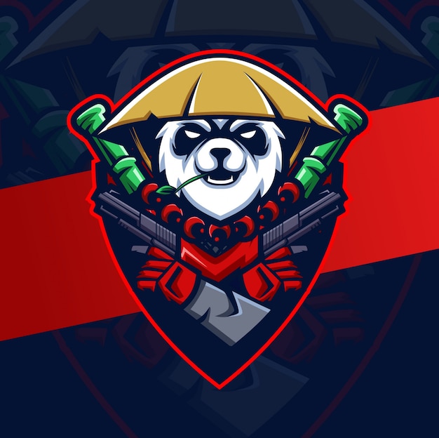 Premium Vector | Panda warrior with guns mascot esport logo