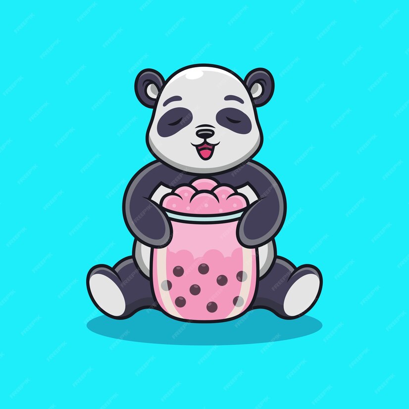 Premium Vector | Panda with bubble tea cartoon. animal vector icon ...