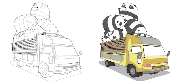 Premium Vector Pandas On The Truck Coloring Page For Kids