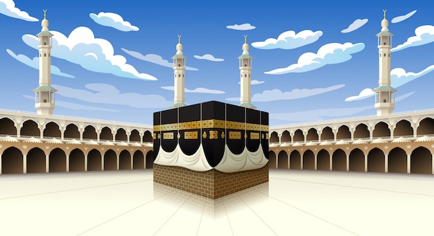 Premium Vector | Panoramic of kaaba for hajj steps in al-haram mosque ...