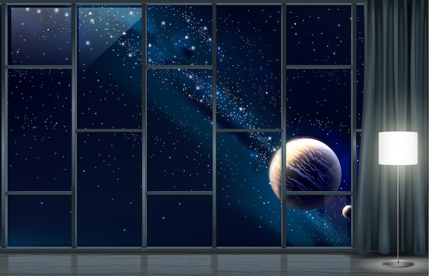 Premium Vector Panoramic Window Of The Space Hotel Concept Space Travel