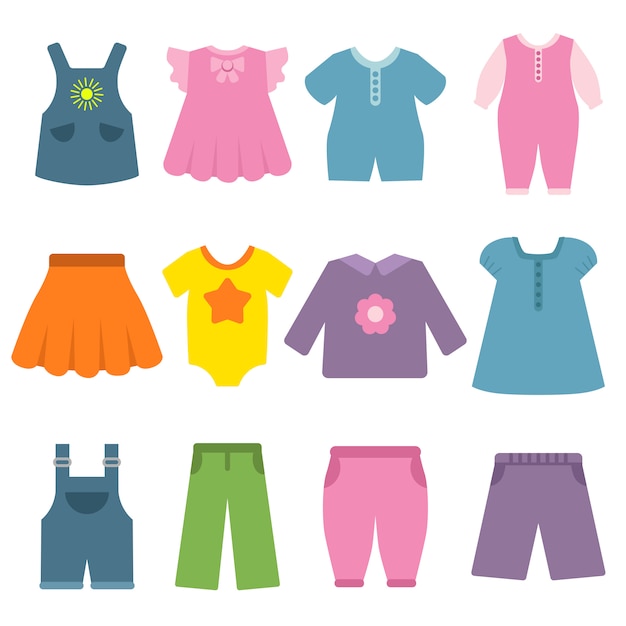 Premium Vector | Pants, dresses and other different clothes for kids ...