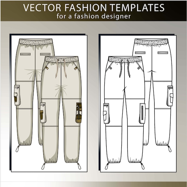 Premium Vector Pants fashion flat sketch template, cargo pant, front