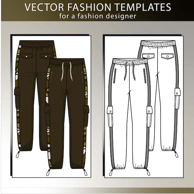 Premium Vector Pants fashion flat sketch template, cargo pant, front