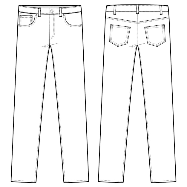 Pants jeans fashion flat sketch template | Premium Vector