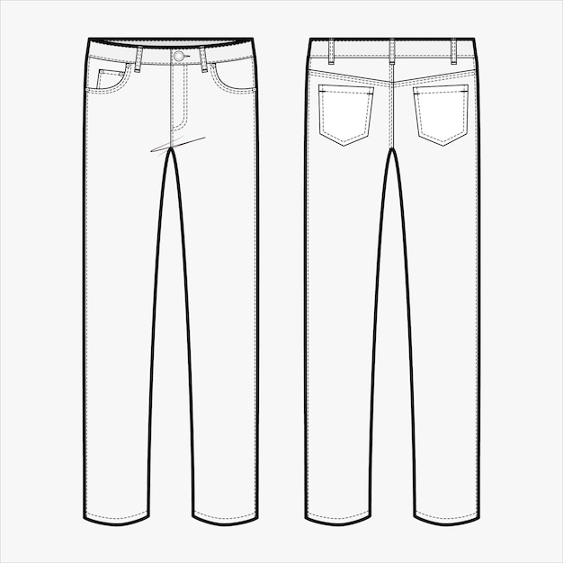 Pants jeans fashion flat sketch template Premium Vector