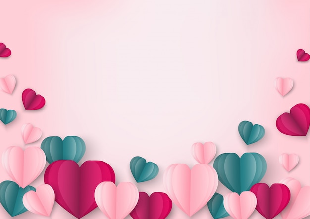 Premium Vector Paper Art Of Love And Origami Made Shape Of Heart On Pastel Pink Flying