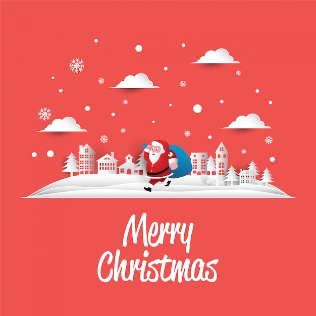 Premium Vector | Paper art merry christmas greetings