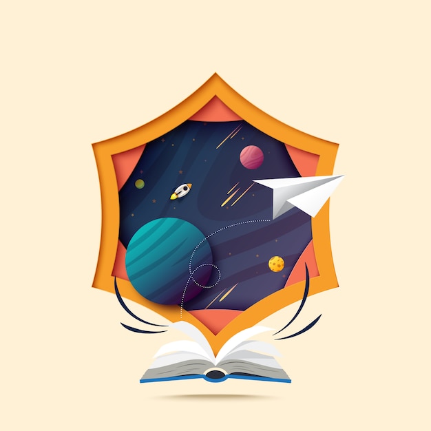 Download Free Paper Art Of Open Book And Explore To Outer Space Premium Vector Use our free logo maker to create a logo and build your brand. Put your logo on business cards, promotional products, or your website for brand visibility.