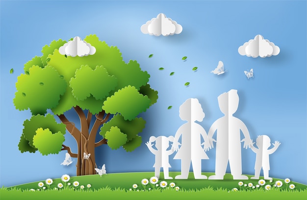 Paper art style of world environment day concept. Premium Vector