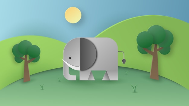 Download Premium Vector Paper Art Of Wild Elephant In The Fores
