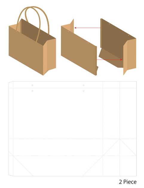 Download Paper bag packaging die-cut and 3d bag mockup | Premium Vector