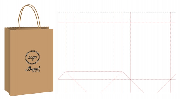 Paper bag packaging die-cut and 3d bag mockup Vector ...